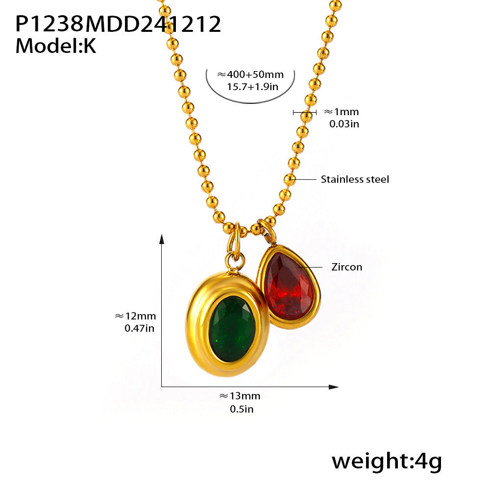 Green and red double zircon pendant necklace dimensions and specification guide