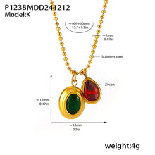 Green and red double zircon pendant necklace dimensions and specification guide