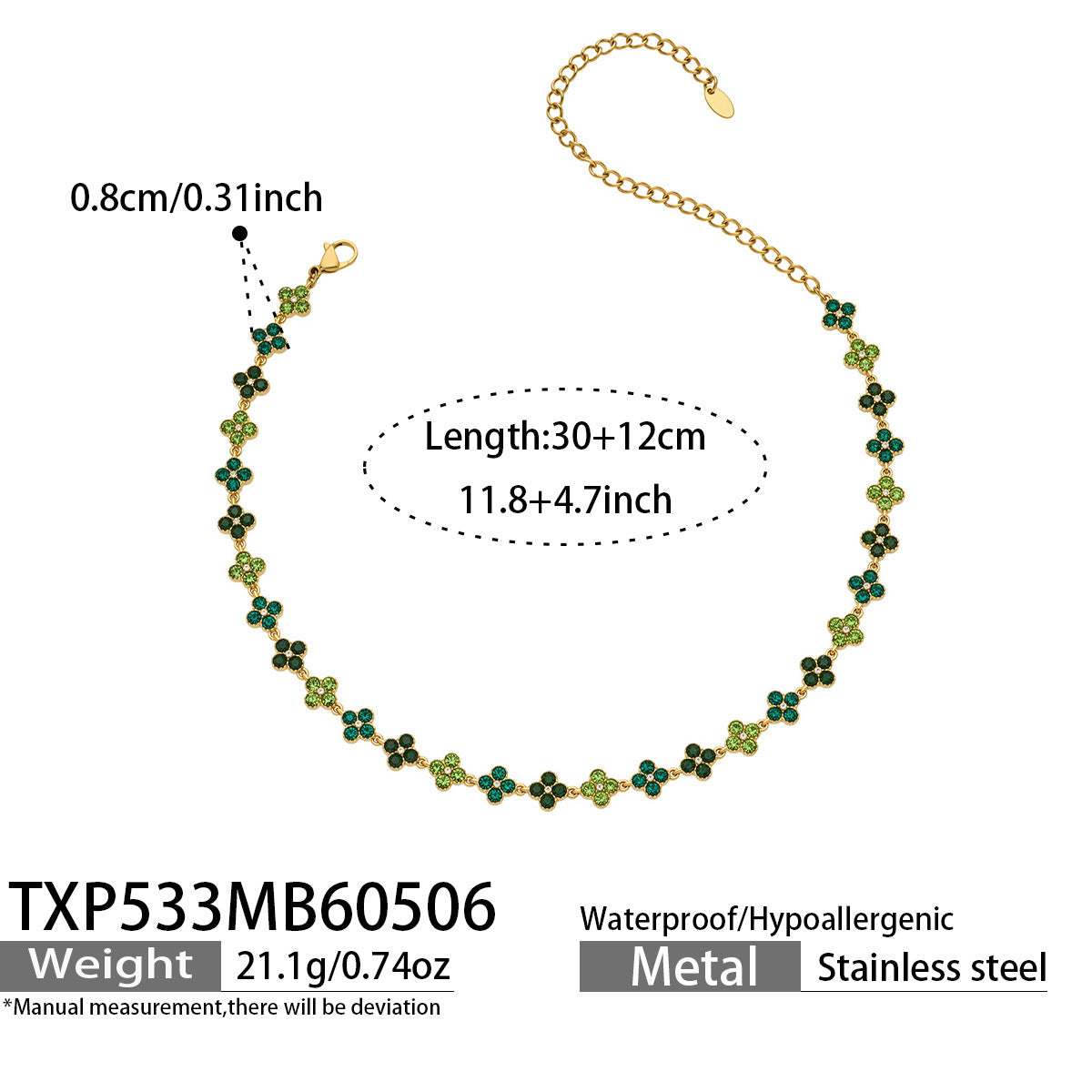 316L Stainless Steel Dopamine Four-Leaf Zircon Jewelry Set – Ring Necklace Bracelet Earrings