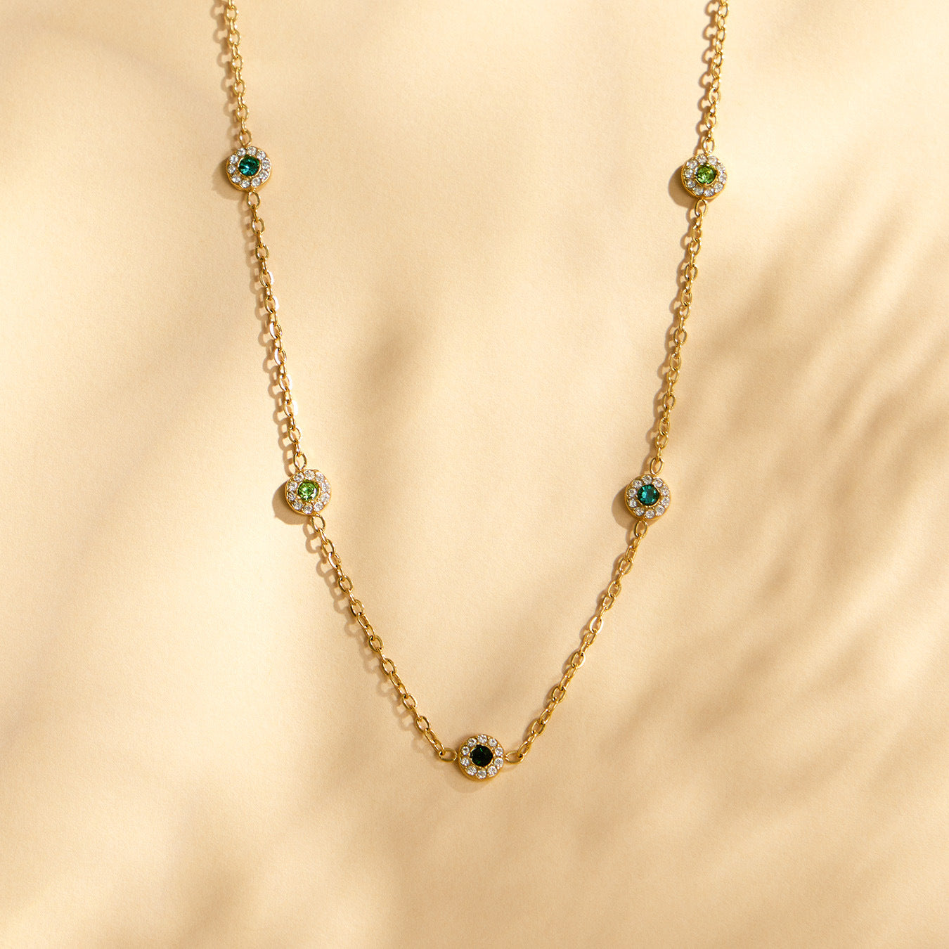 316L Stainless Steel 18K Gold PVD Colorful Zircon Pendant Necklace Set | Waterproof Hypoallergenic Jewelry for Women