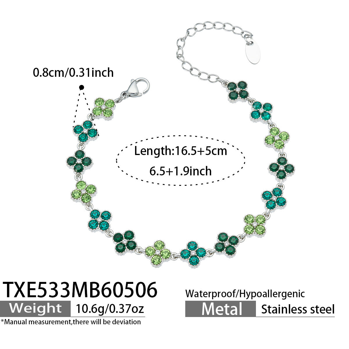 316L Stainless Steel Dopamine Four-Leaf Zircon Jewelry Set – Ring Necklace Bracelet Earrings