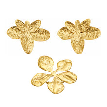 Hammered gold flower earrings and matching flower ring collection in stainless steel