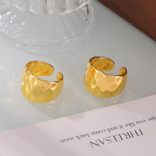 18K gold plated hammered open rings displayed with irregular textured surfaces