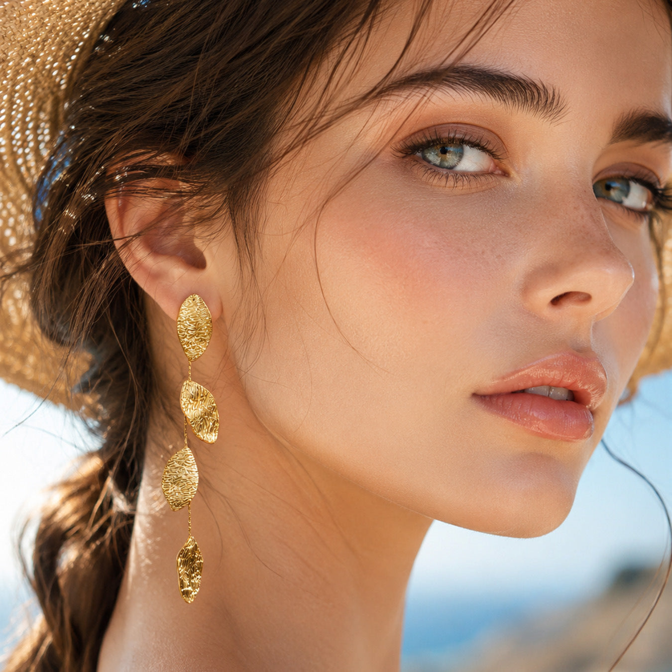 Hammered Leaf Earrings in Gold