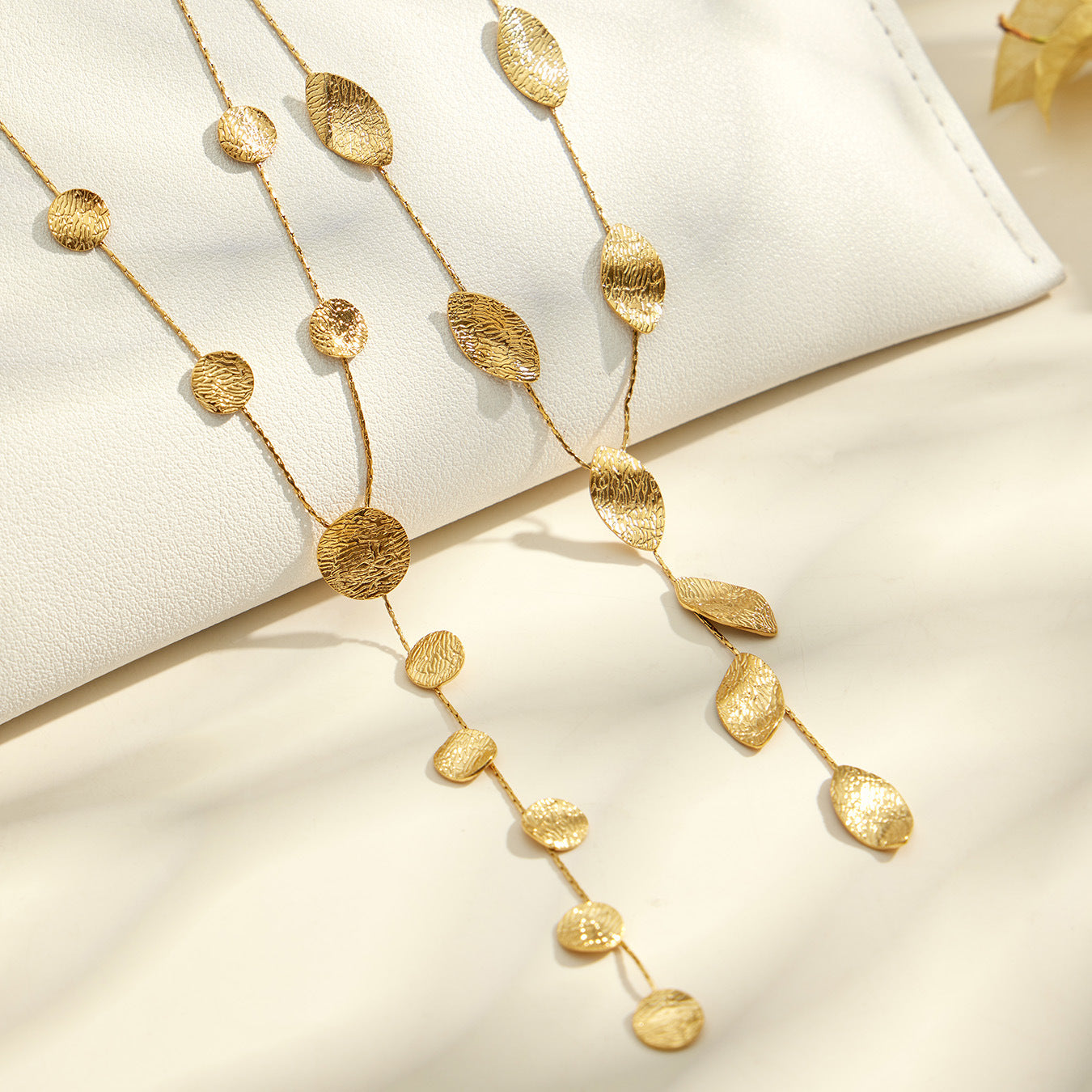 Hammered Leaf Necklace in Gold