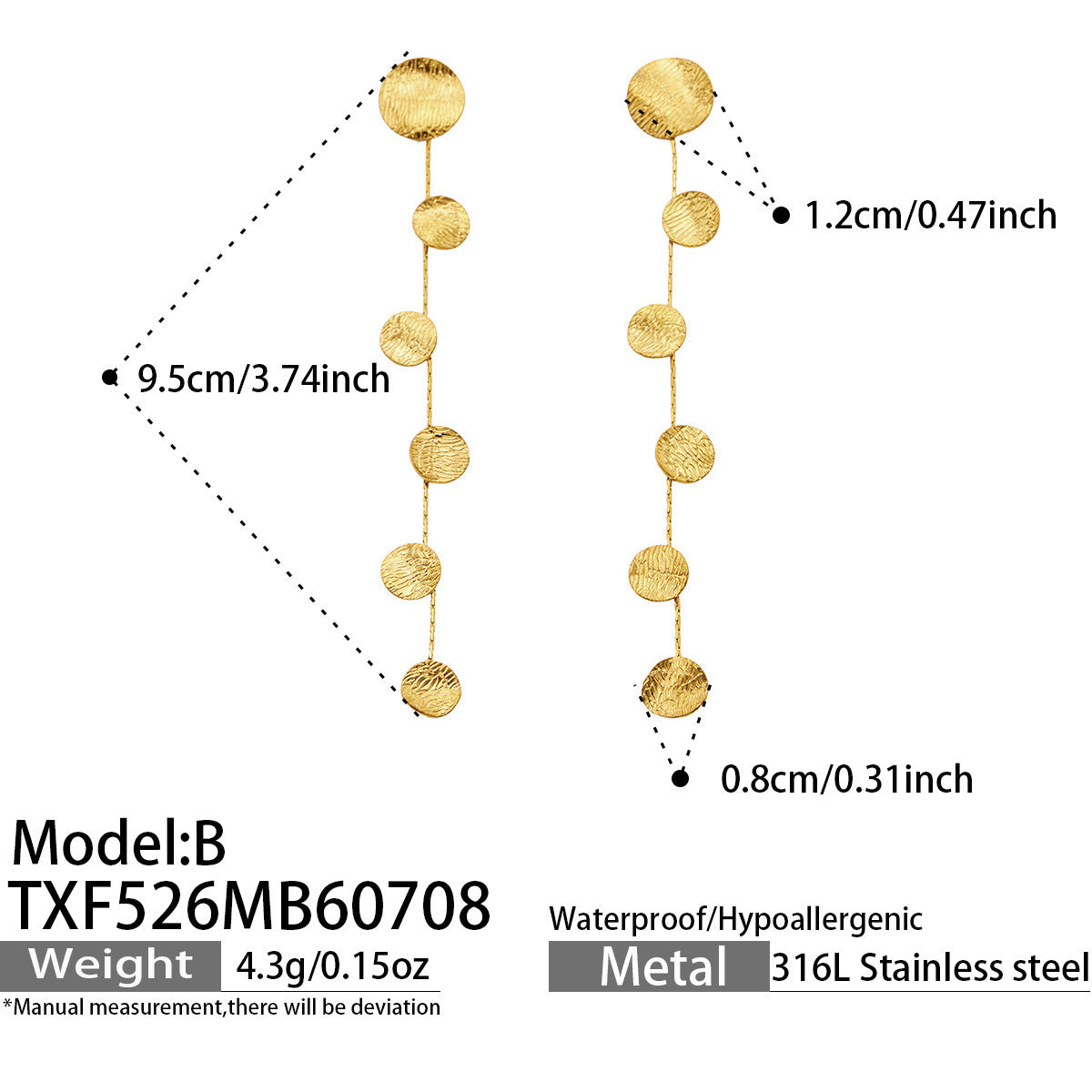 316L Stainless Steel 18K PVD Gold Hammered Leaf Jewelry Set made with 316L stainless steel and 18K PVD gold finish for wholesale jewelry buyers - image 6
