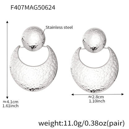 Hammered silver stainless steel drop earrings for wholesale jewelry buyers
