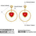 Red Heart Glass Stone Gold / Earrings