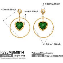 Green Heart Earring in 316L Stainless Steel