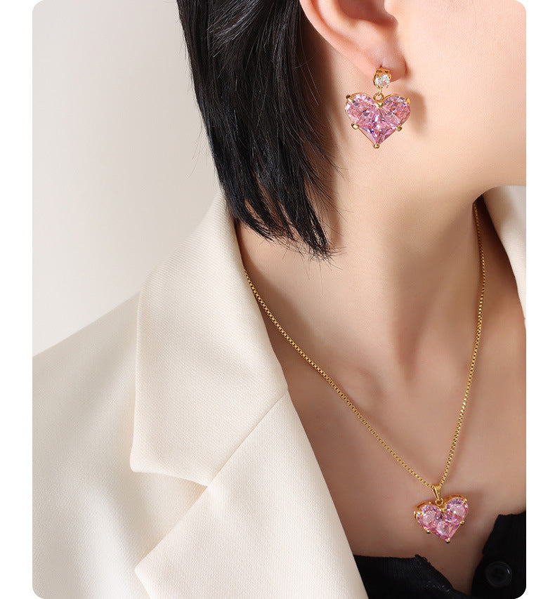 316L Stainless Steel 18K PVD Gold Heart Pendant Necklace and Earrings Set made with 316L stainless steel and 18K PVD gold finish for wholesale jewelry buyers - image 7