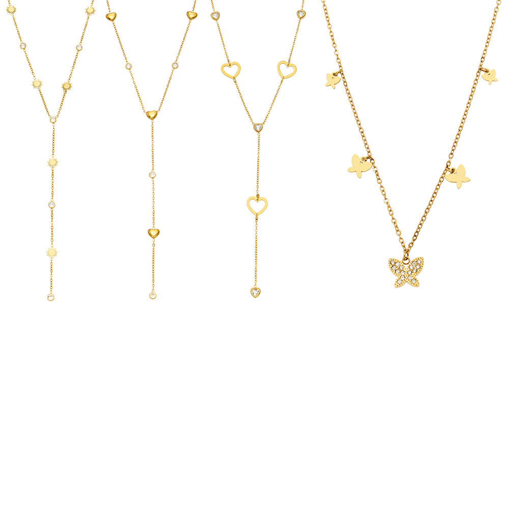 MiduoduoJewelry gold heart, sunflower and butterfly lariat necklace collection with Y-shaped designs