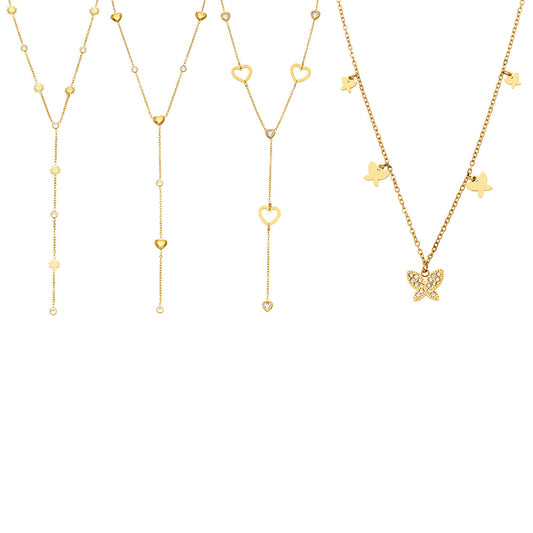 MiduoduoJewelry gold heart, sunflower and butterfly lariat necklace collection with Y-shaped designs