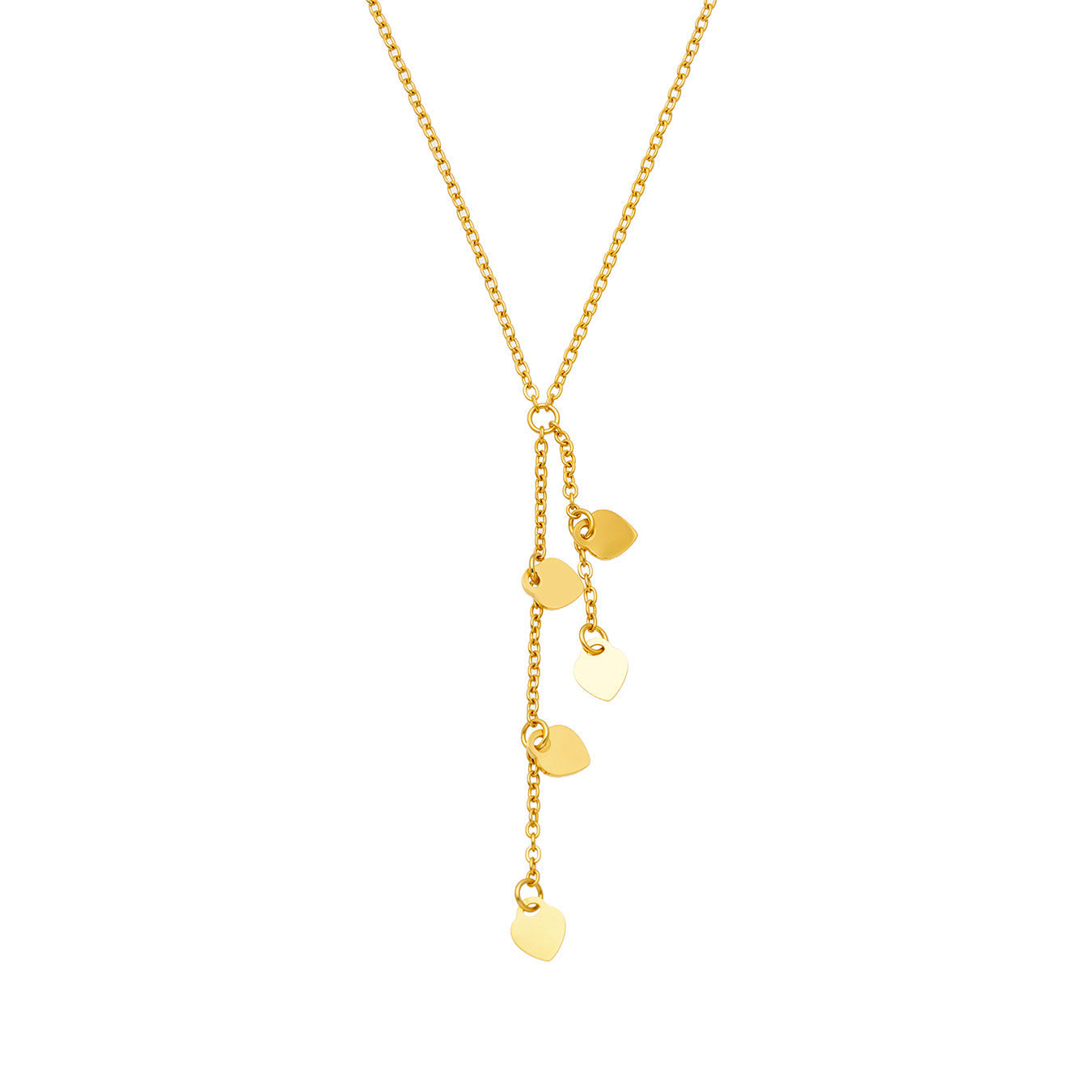 MiduoduoJewelry gold heart tassel Y necklace with multiple dangling heart charms
