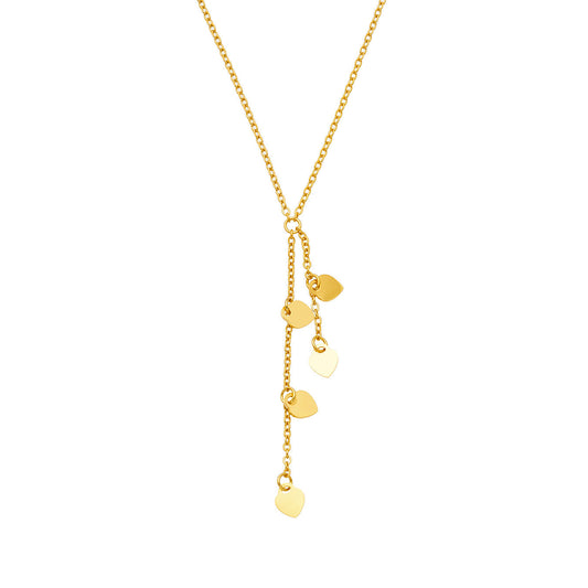 MiduoduoJewelry gold heart tassel Y necklace with multiple dangling heart charms