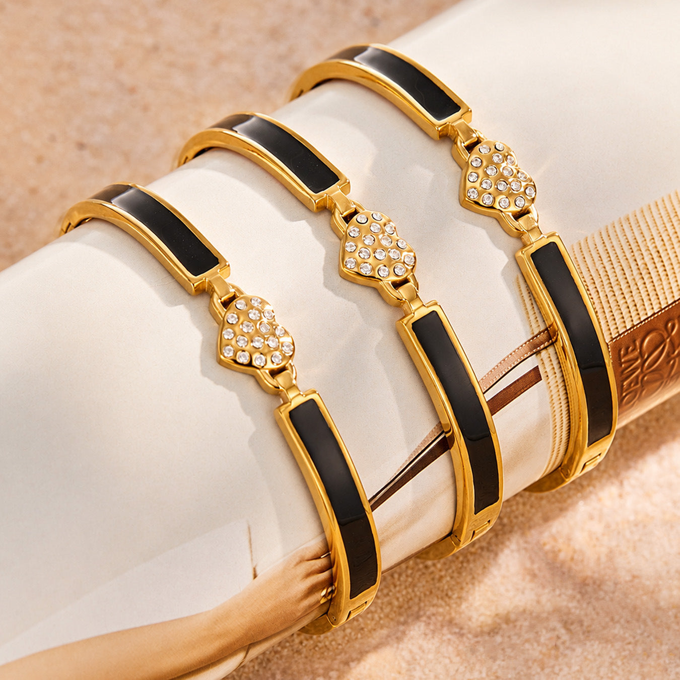 316L Stainless Steel 18K PVD Gold Heart Zircon Bangle made with 316L stainless steel and 18K PVD gold finish for wholesale jewelry buyers - image 10