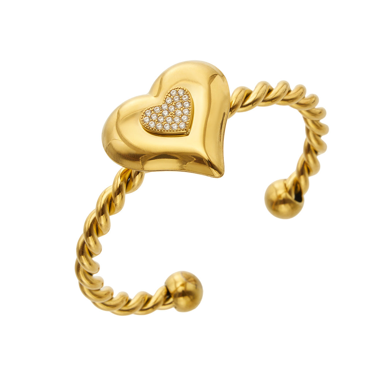 316L Stainless Steel 18K PVD Gold Heart Zircon Bangle made with 316L stainless steel and 18K PVD gold finish for wholesale jewelry buyers - image 10