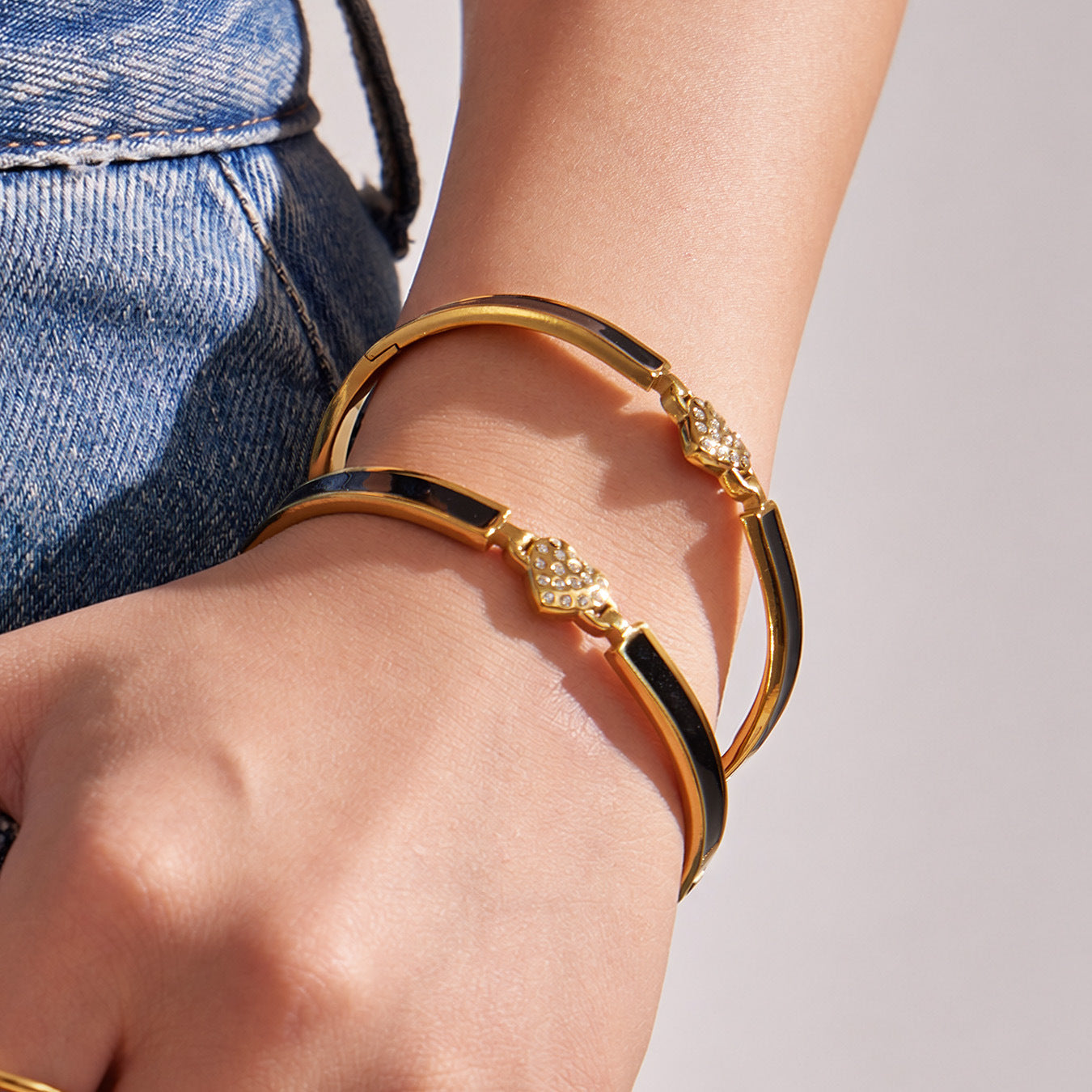 316L Stainless Steel 18K PVD Gold Heart Zircon Bangle made with 316L stainless steel and 18K PVD gold finish for wholesale jewelry buyers - image 11
