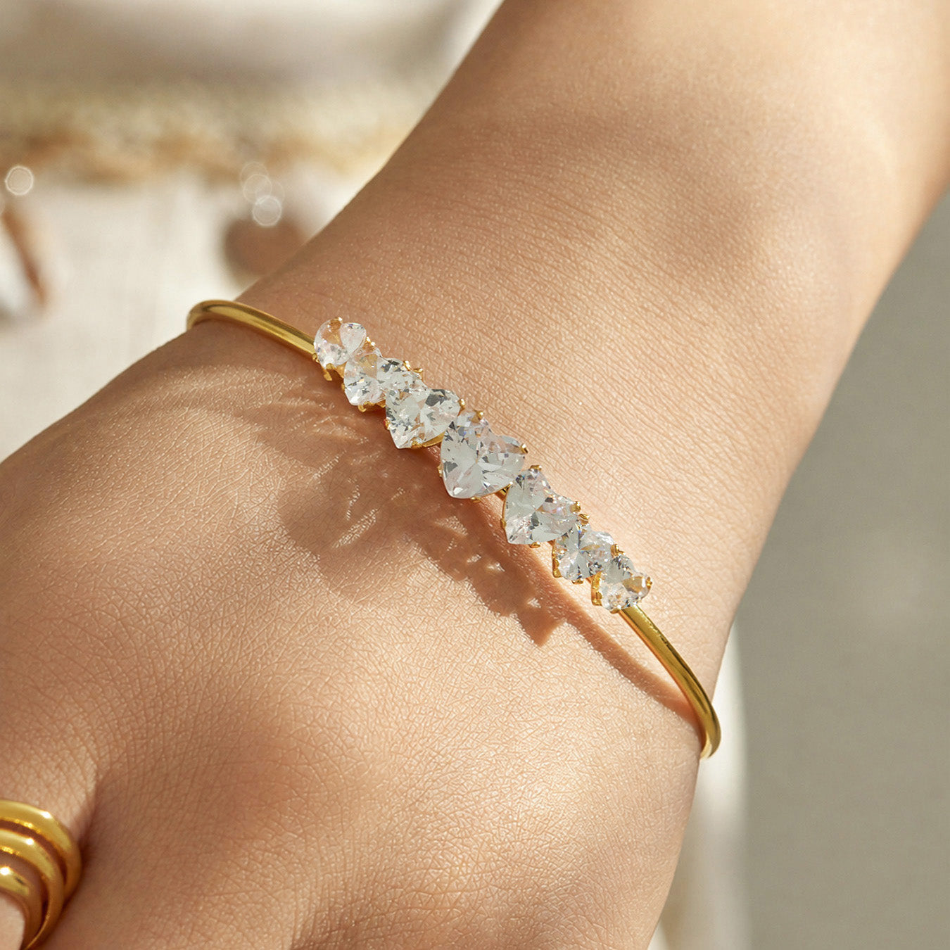 316L Stainless Steel 18K PVD Gold Heart Zircon Bangle made with 316L stainless steel and 18K PVD gold finish for wholesale jewelry buyers - image 11