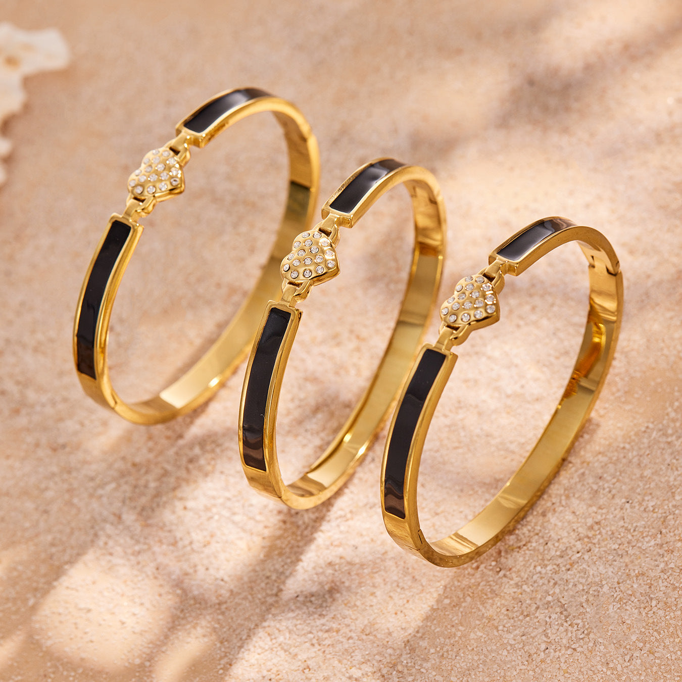 316L Stainless Steel 18K PVD Gold Heart Zircon Bangle made with 316L stainless steel and 18K PVD gold finish for wholesale jewelry buyers - image 12