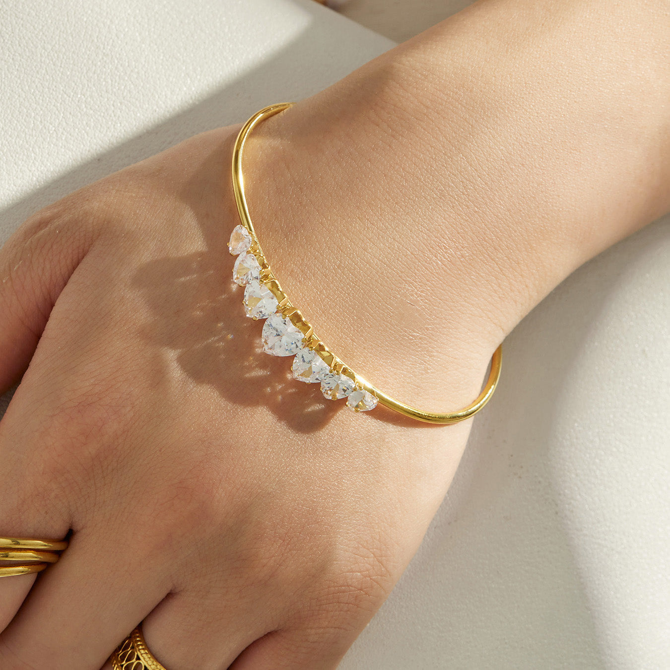 316L Stainless Steel 18K PVD Gold Heart Zircon Bangle made with 316L stainless steel and 18K PVD gold finish for wholesale jewelry buyers - image 12