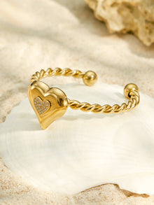 Stylish 316L Stainless Steel Heart Zircon Bangle - Gold Color