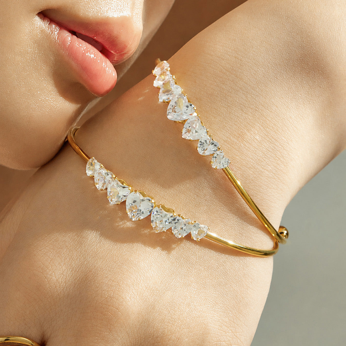 316L Stainless Steel 18K PVD Gold Heart Zircon Bangle made with 316L stainless steel and 18K PVD gold finish for wholesale jewelry buyers - image 4