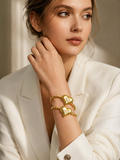 316L Stainless Steel 18K PVD Gold Heart Zircon Bangle made with 316L stainless steel and 18K PVD gold finish for wholesale jewelry buyers - image 5