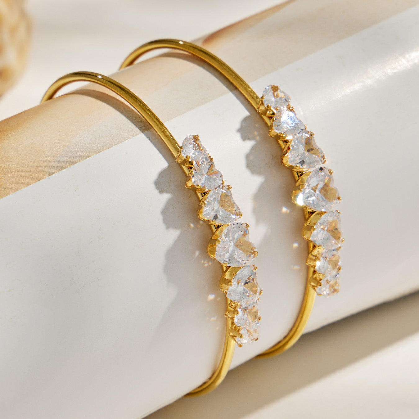 316L Stainless Steel 18K PVD Gold Heart Zircon Bangle made with 316L stainless steel and 18K PVD gold finish for wholesale jewelry buyers - image 7