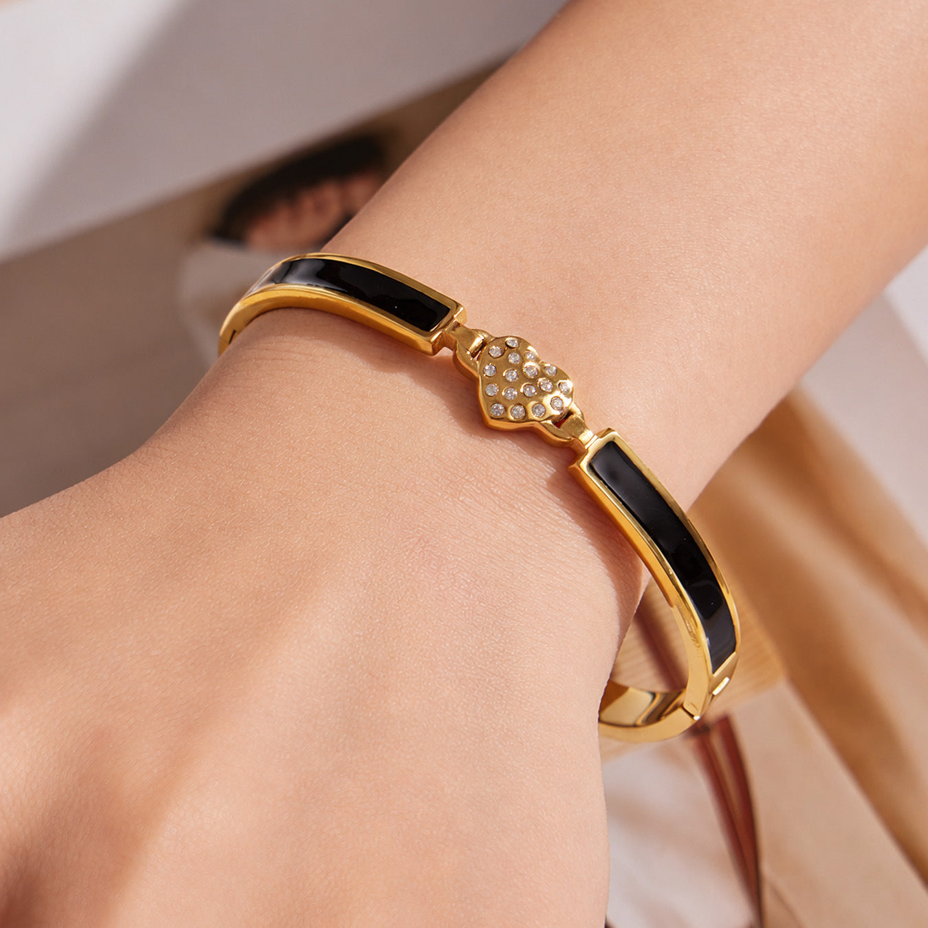 316L Stainless Steel 18K PVD Gold Heart Zircon Bangle made with 316L stainless steel and 18K PVD gold finish for wholesale jewelry buyers - image 8