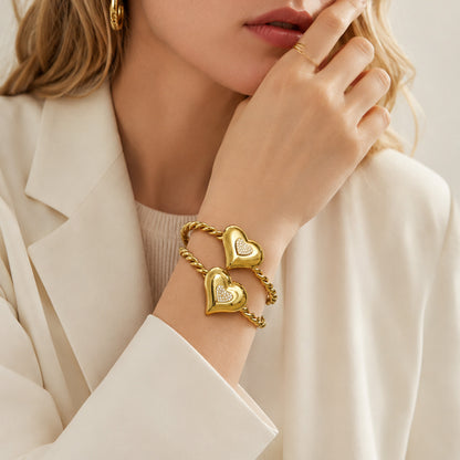 316L Stainless Steel 18K PVD Gold Heart Zircon Bangle made with 316L stainless steel and 18K PVD gold finish for wholesale jewelry buyers - image 8