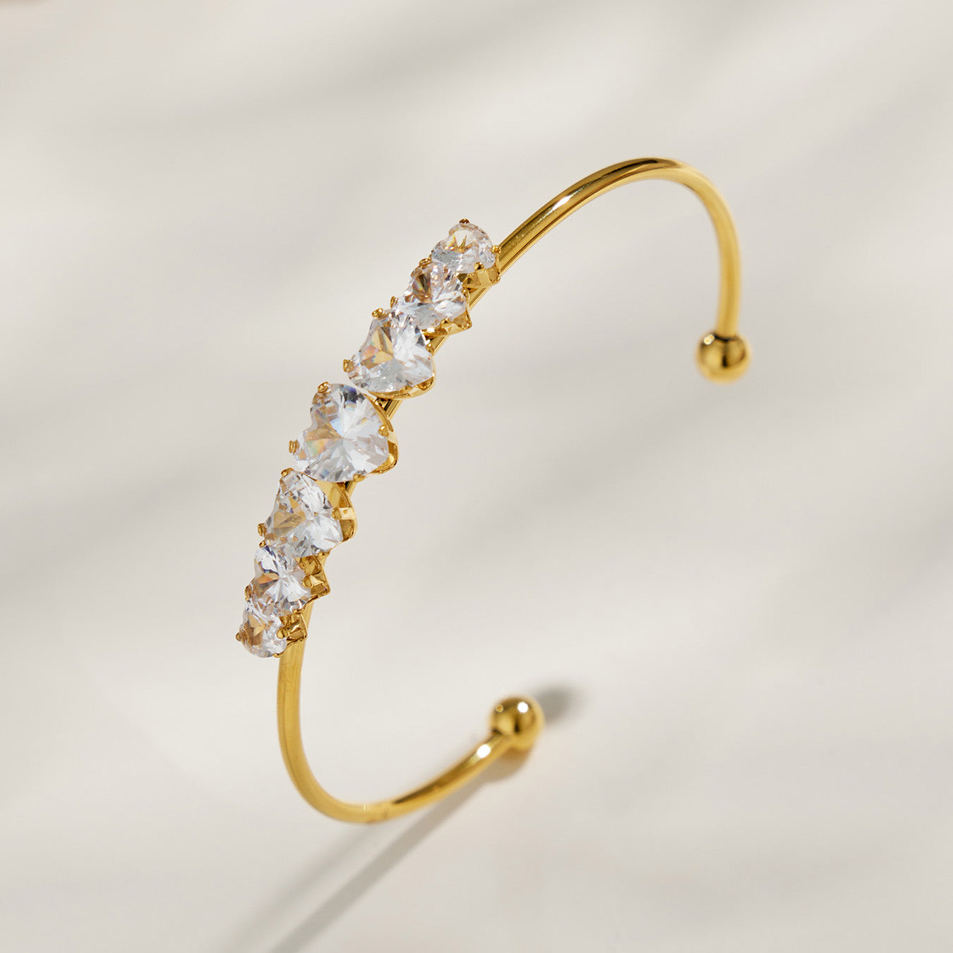316L Stainless Steel 18K PVD Gold Heart Zircon Bangle made with 316L stainless steel and 18K PVD gold finish for wholesale jewelry buyers - image 8