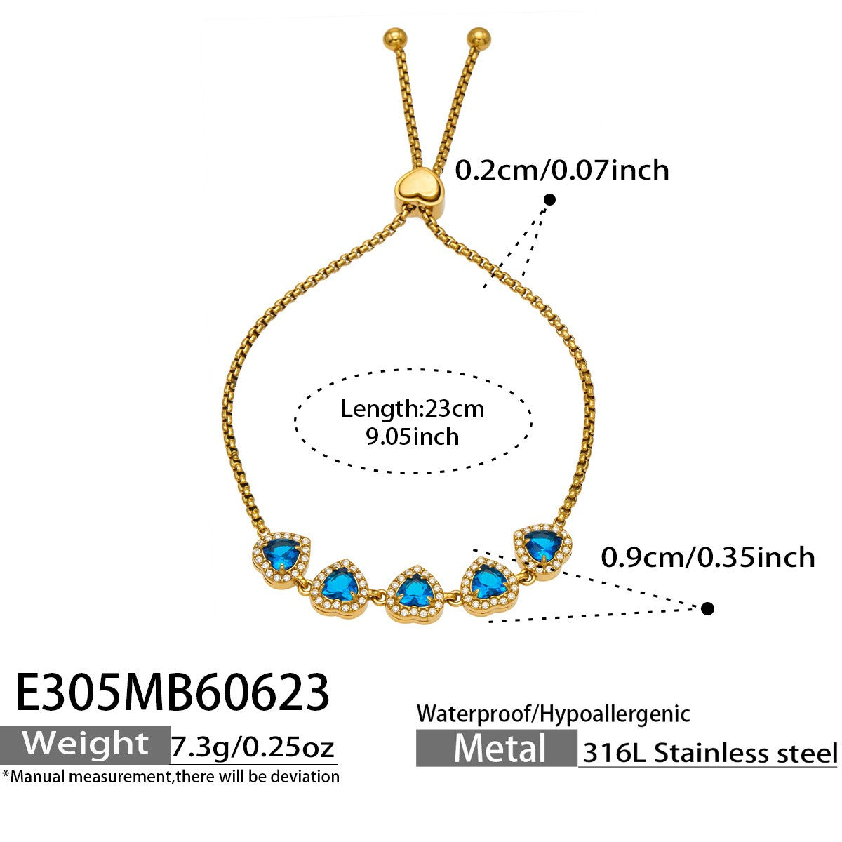 316L Stainless Steel 18K PVD Gold Heart Zircon Bracelet made with 316L stainless steel and 18K PVD gold finish for wholesale jewelry buyers - image 11