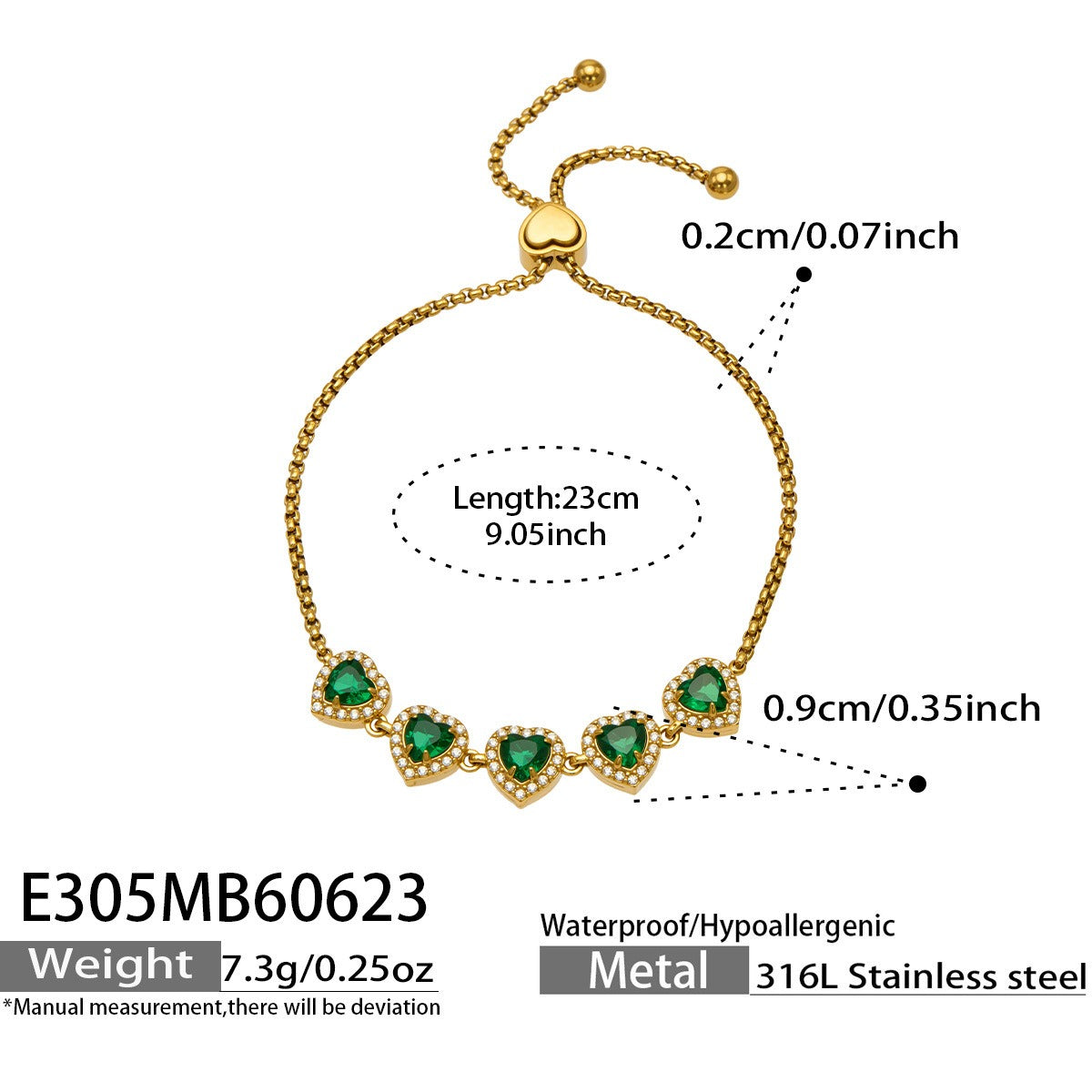 316L Stainless Steel 18K PVD Gold Heart Zircon Bracelet made with 316L stainless steel and 18K PVD gold finish for wholesale jewelry buyers - image 12