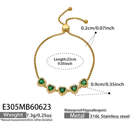 316L Stainless Steel 18K PVD Gold Heart Zircon Bracelet made with 316L stainless steel and 18K PVD gold finish for wholesale jewelry buyers - image 12