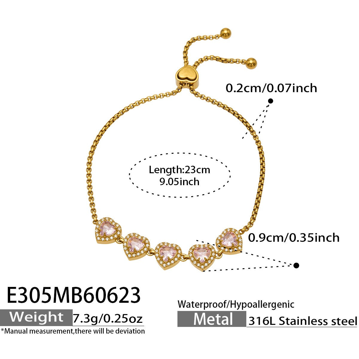 316L Stainless Steel 18K PVD Gold Heart Zircon Bracelet made with 316L stainless steel and 18K PVD gold finish for wholesale jewelry buyers - image 13