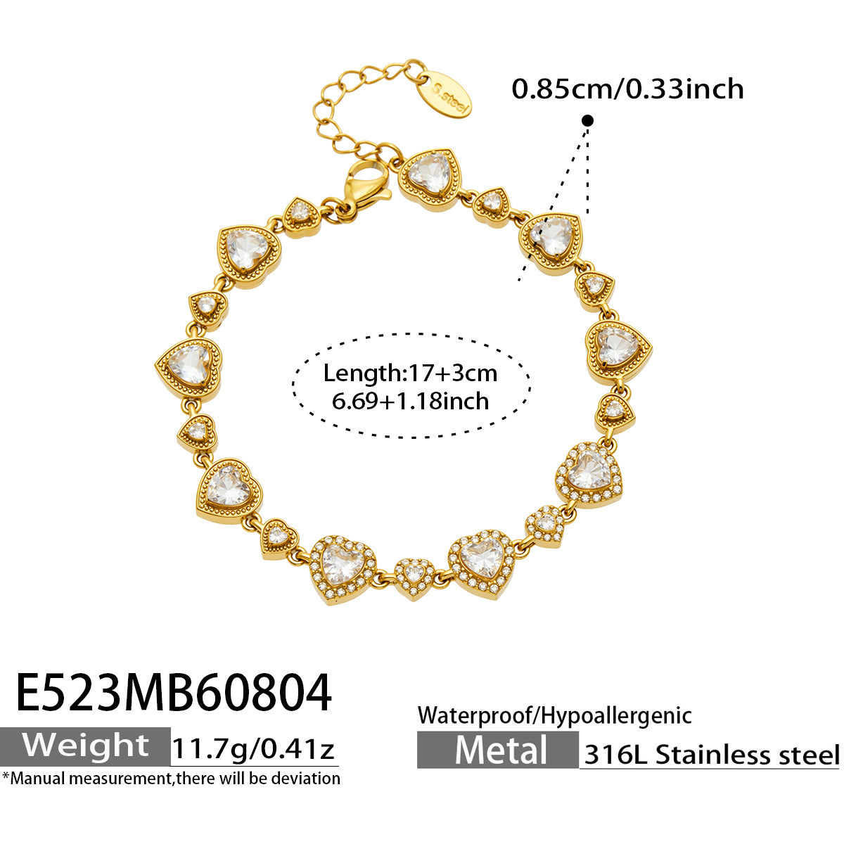 Heart Zircon Bracelet Steel Color