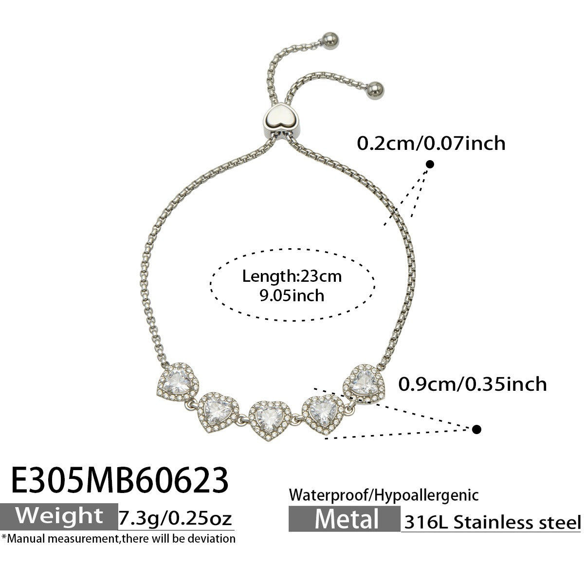 316L Stainless Steel 18K PVD Gold Heart Zircon Bracelet made with 316L stainless steel and 18K PVD gold finish for wholesale jewelry buyers - image 6