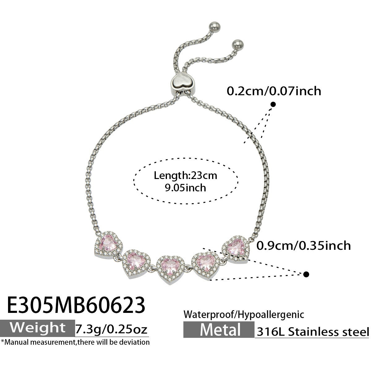 316L Stainless Steel 18K PVD Gold Heart Zircon Bracelet made with 316L stainless steel and 18K PVD gold finish for wholesale jewelry buyers - image 7
