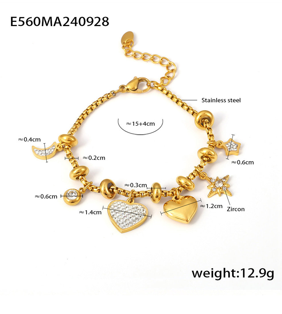 316L Stainless Steel 18K PVD Gold Heart Zircon Bracelet made with 316L stainless steel and 18K PVD gold finish for wholesale jewelry buyers - image 7