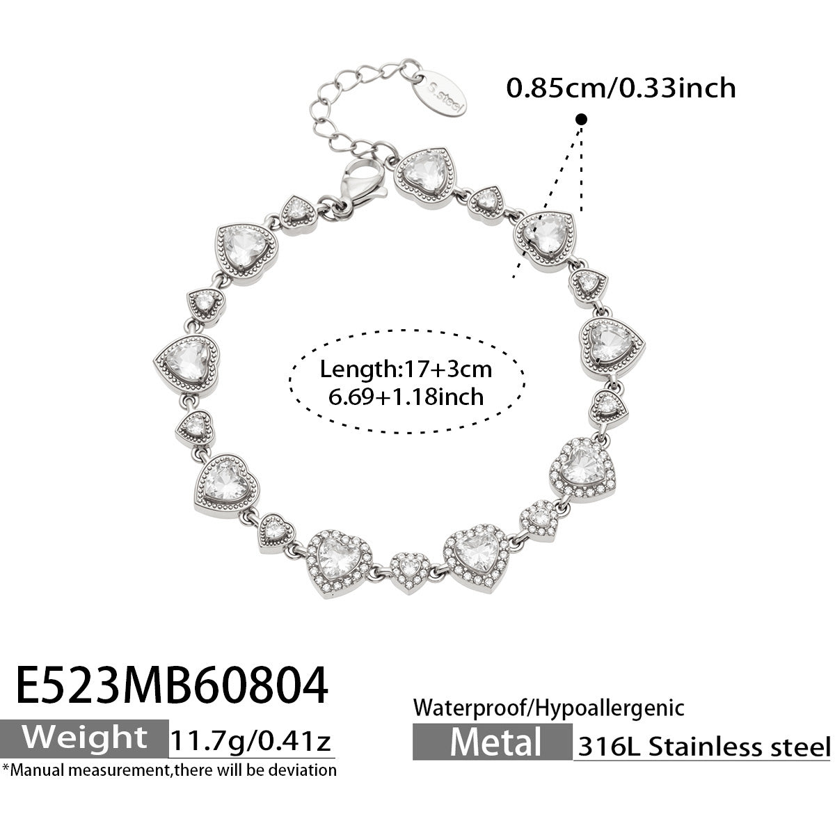 316L Stainless Steel 18K PVD Gold Heart Zircon Bracelet made with 316L stainless steel and 18K PVD gold finish for wholesale jewelry buyers - image 7