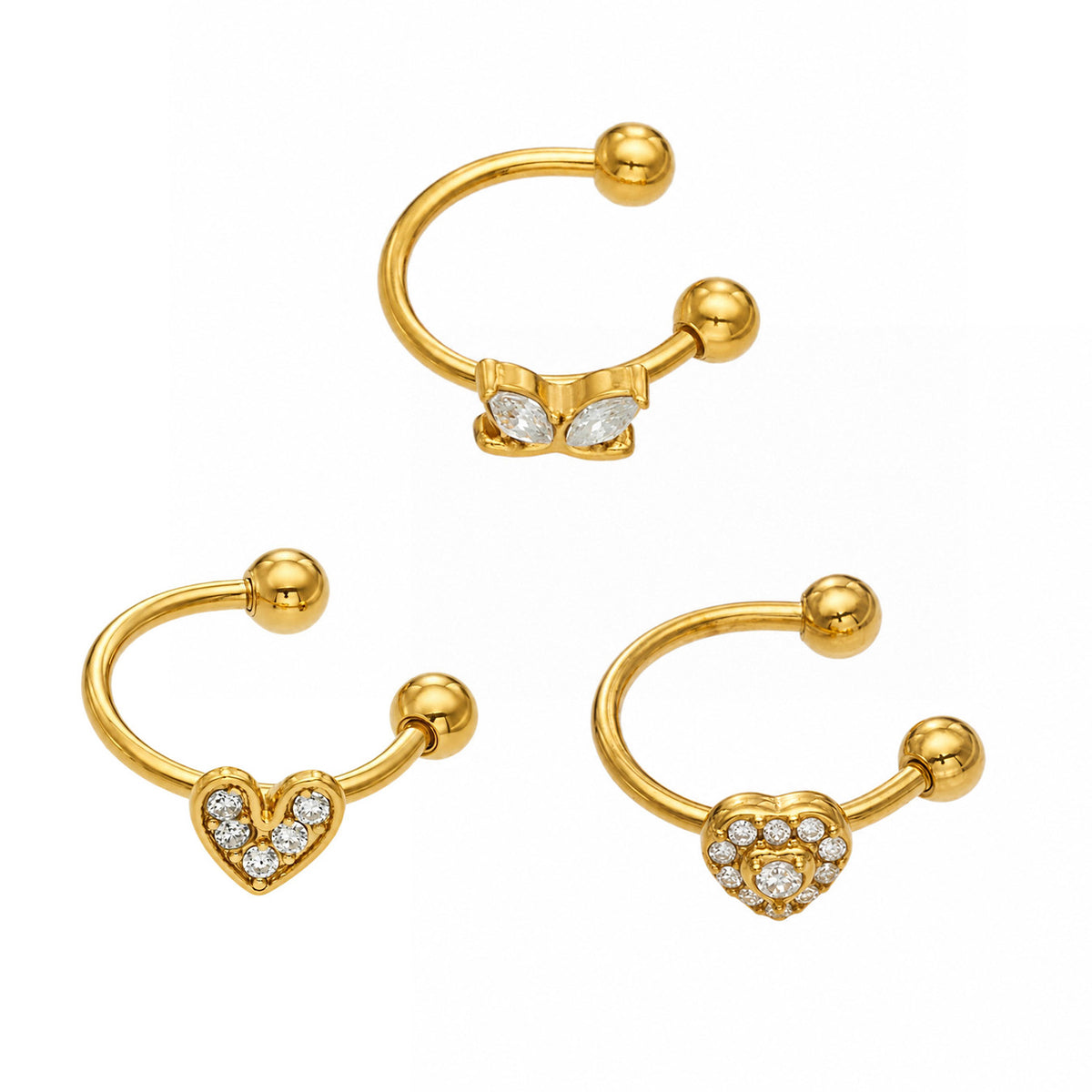 Elegant heart zircon earrings in gold finish