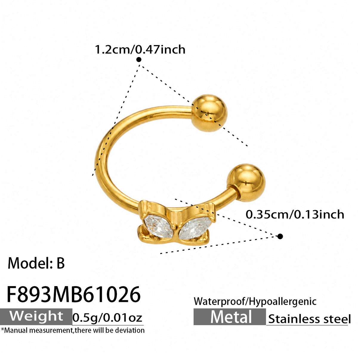 316L Stainless Steel 18K PVD Gold Heart Zircon Clip Earrings made with 316L stainless steel and 18K PVD gold finish for wholesale jewelry buyers - image 3