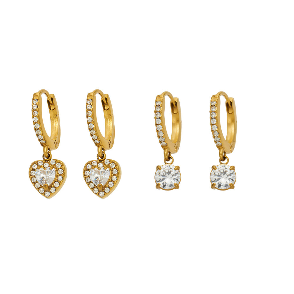 Elegant heart zircon earrings in 316L stainless steel