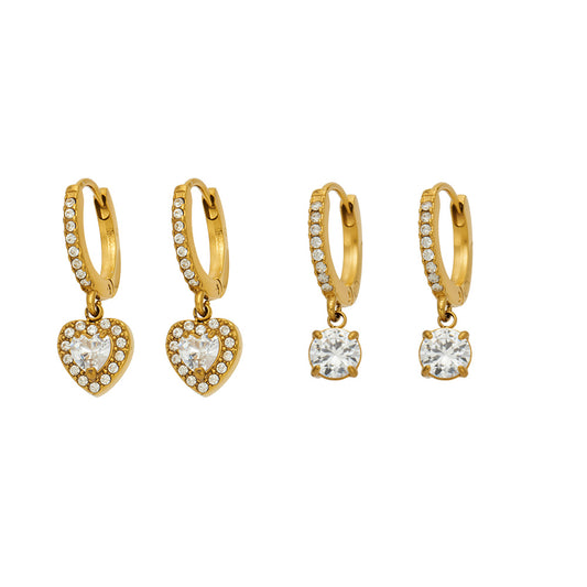 Elegant heart zircon earrings in 316L stainless steel