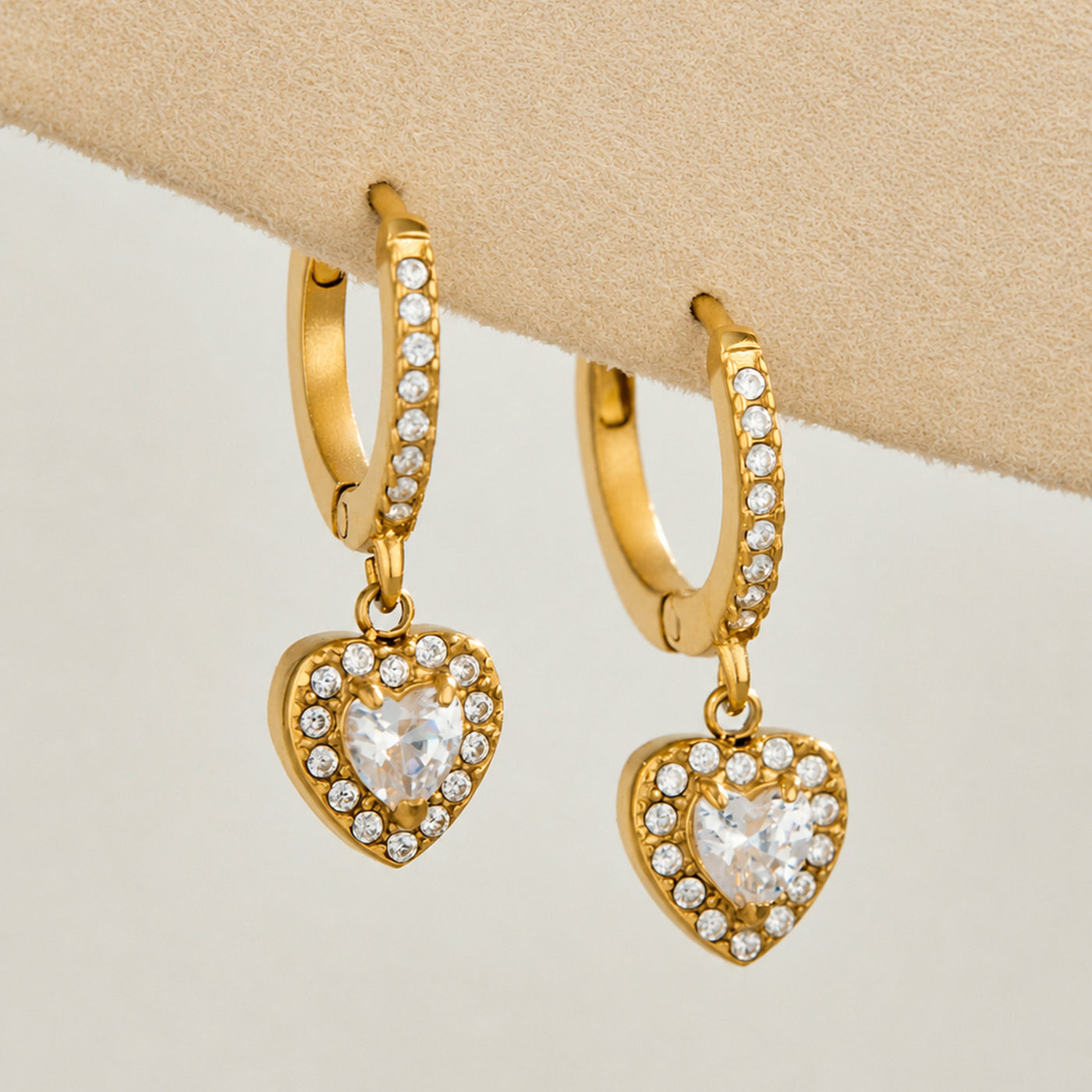 316L Stainless Steel 18K PVD Gold Heart Zircon Earrings made with 316L stainless steel and 18K PVD gold finish for wholesale jewelry buyers - image 6