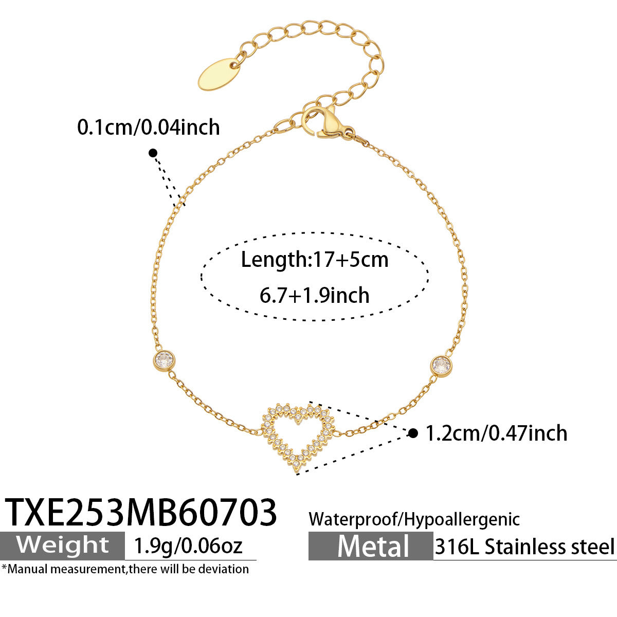 316L Stainless Steel 18K PVD Gold Heart Zircon Necklace made with 316L stainless steel and 18K PVD gold finish for wholesale jewelry buyers - image 7