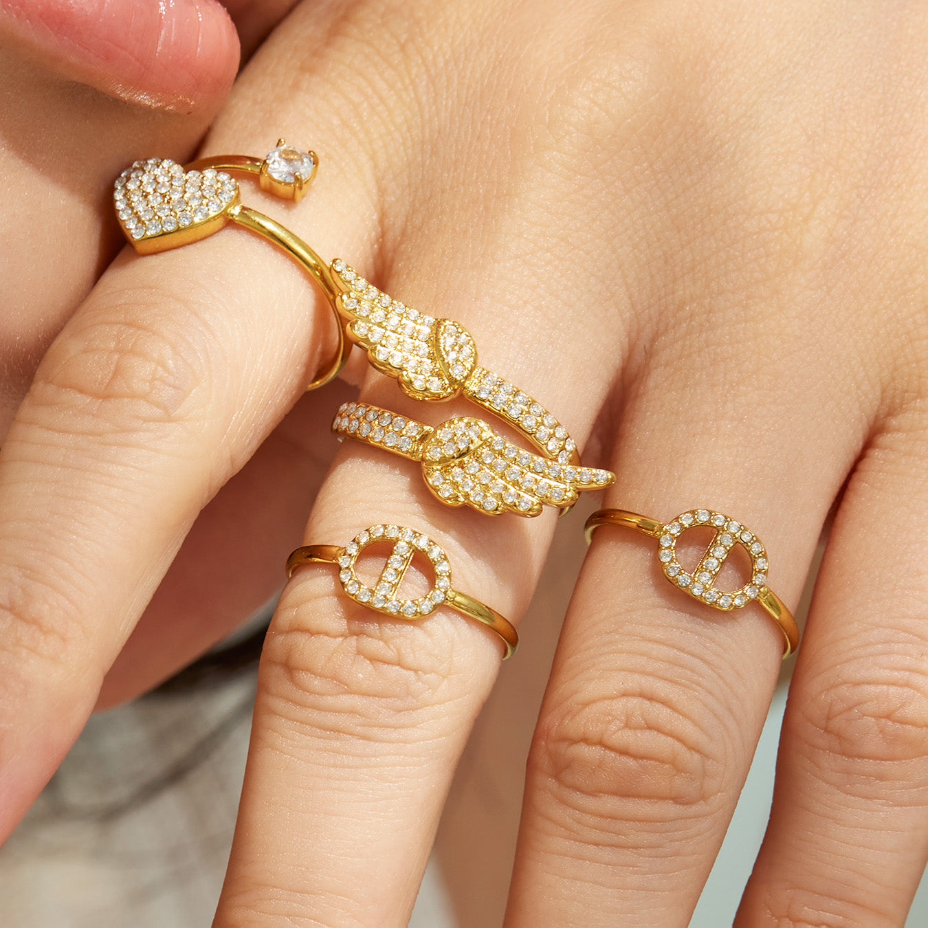 Elegant heart zircon gold ring on display