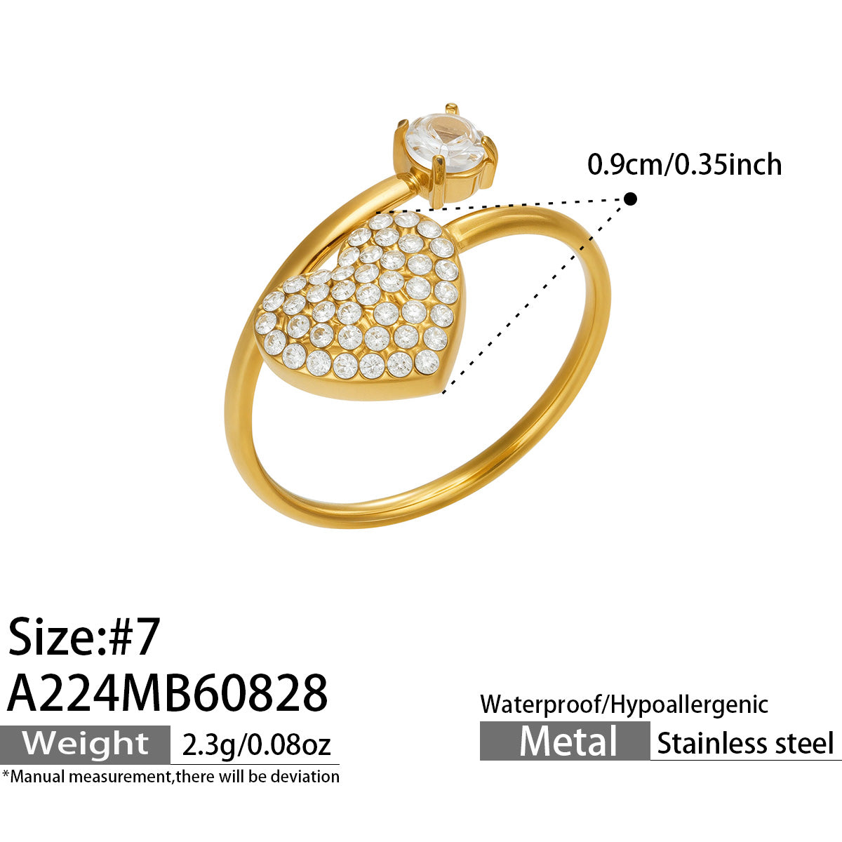 316L Stainless Steel 18K PVD Gold Heart Zircon Ring Set made with 316L stainless steel and 18K PVD gold finish for wholesale jewelry buyers - image 10