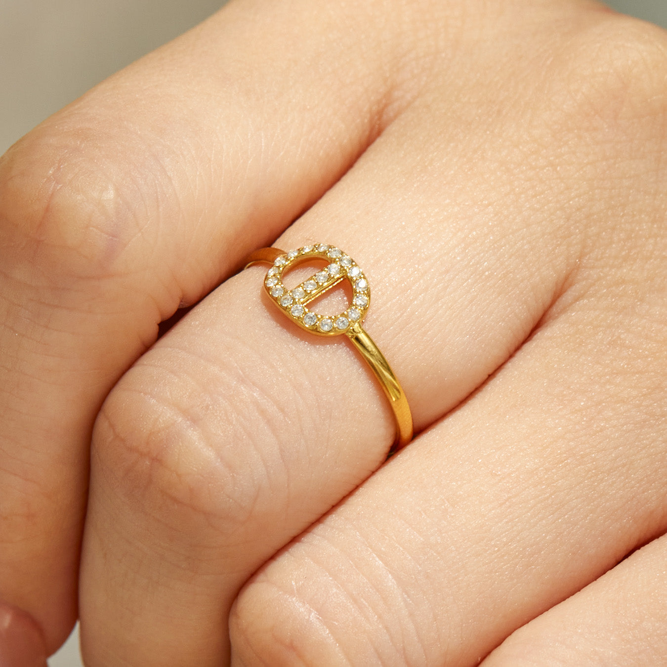 Close-up view of the stackable zircon ring