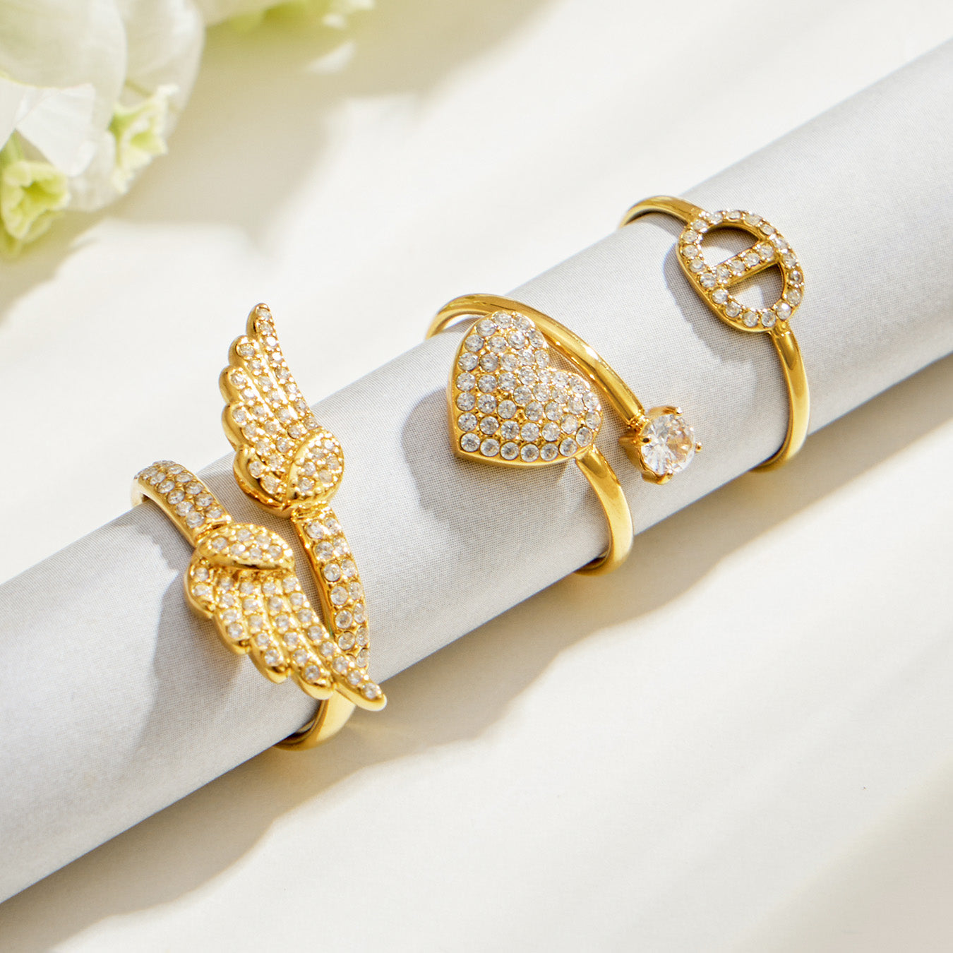 316L Stainless Steel 18K PVD Gold Heart Zircon Ring Set made with 316L stainless steel and 18K PVD gold finish for wholesale jewelry buyers - image 3